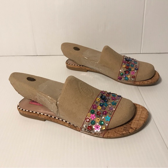 Betsy Johnson embellished beads slide on flat sandals fits size 8 - Picture 3 of 7